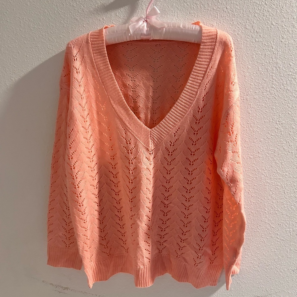 Women’s Pink V Neck Long Sleeves Knitted
Sweater
Size XXL